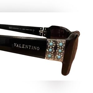 Vintage Black Valentino Black Sunglasses with Turquoise Blue Accents